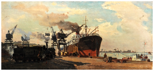 港口风景油画图片