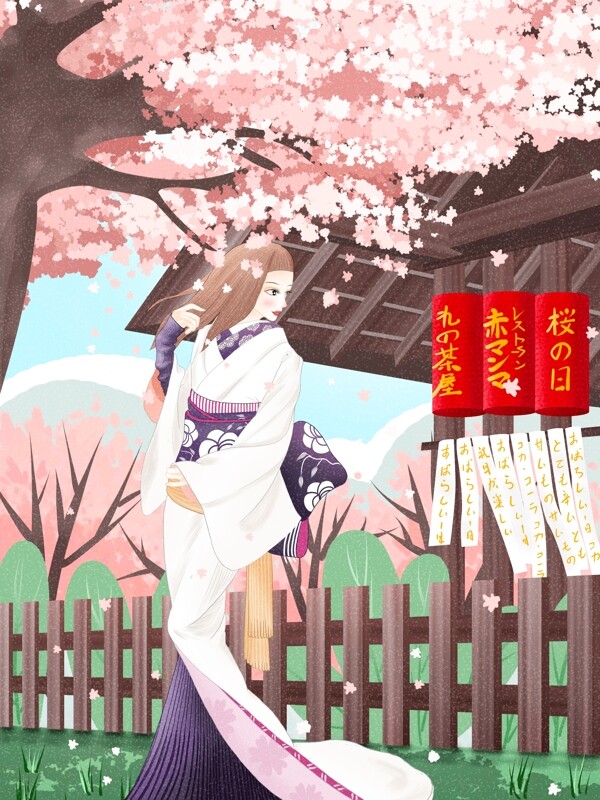 日本和服女孩之樱花节