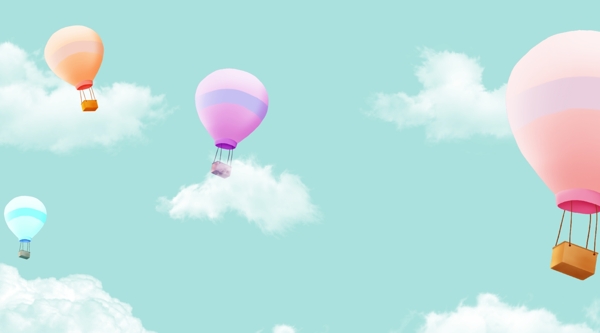 蓝天白云热气球插画背景