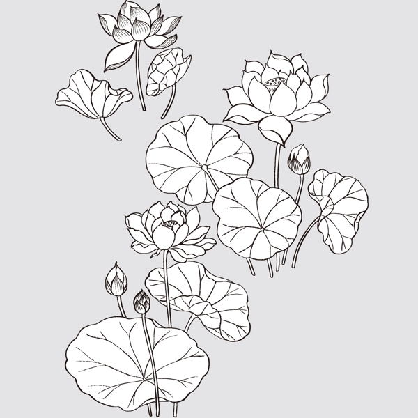 印花矢量圖植物花卉優(yōu)雅植物蓮花免費素材