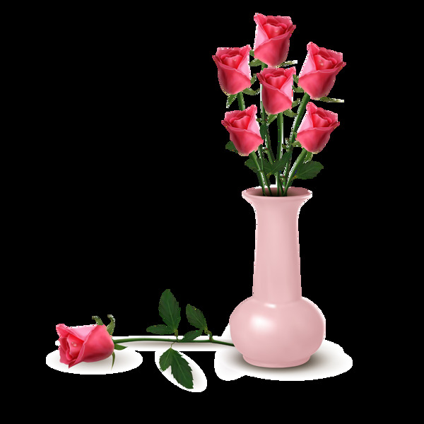 粉色花瓶和玫瑰png元素素材