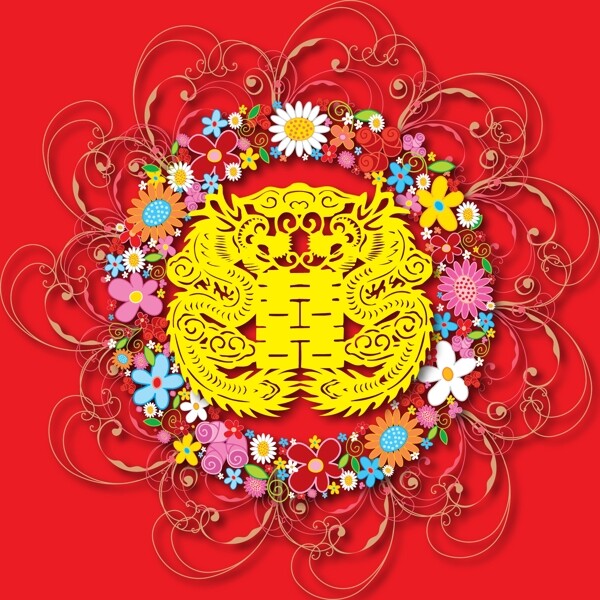 剪紙紅雙喜囍