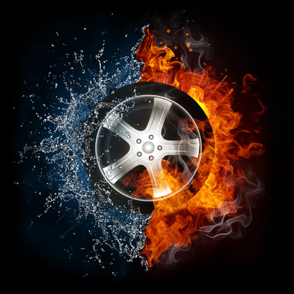 水与火中的轮胎图片