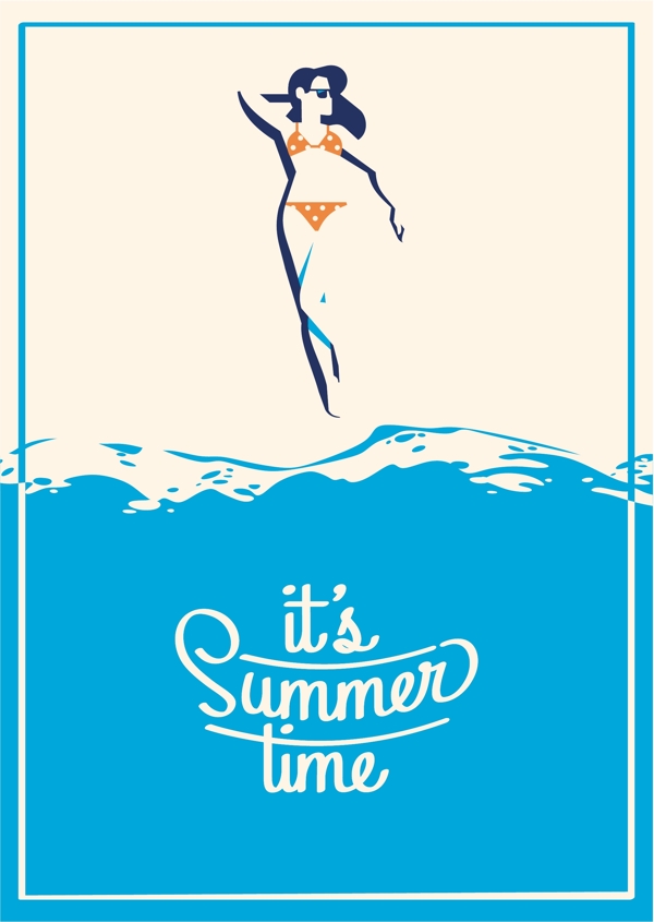 海滩上夏日假期度假矢量海报背景