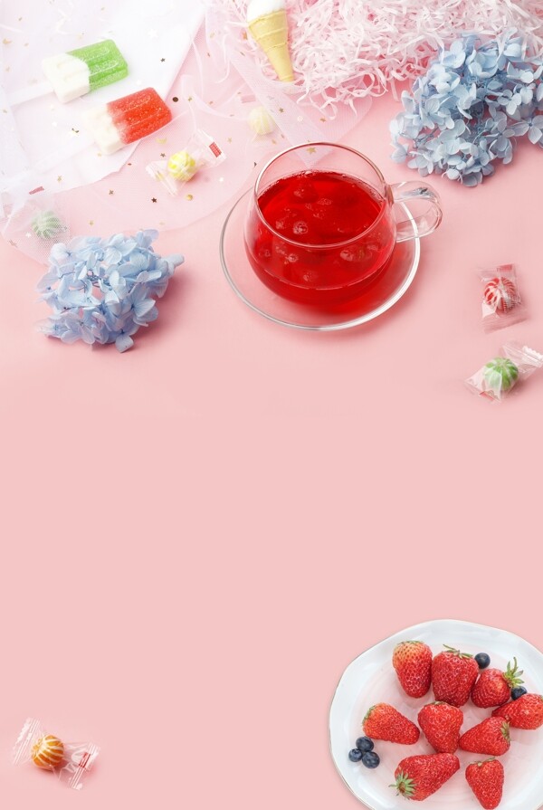 粉色甜点小清新草莓雪糕糖果海报背景