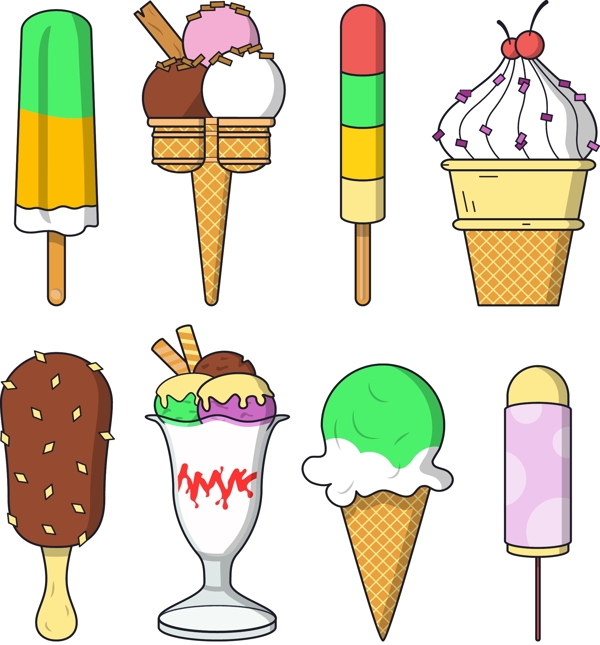 手绘彩色冰淇淋元素