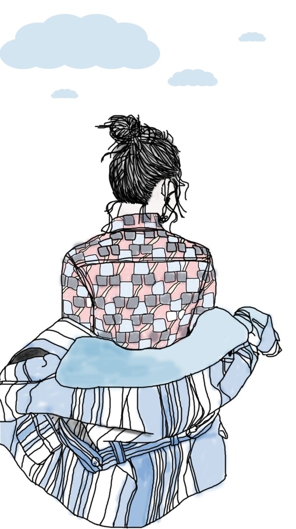 簡約卡通女孩背景插畫