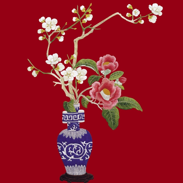 刺绣花鸟花瓶