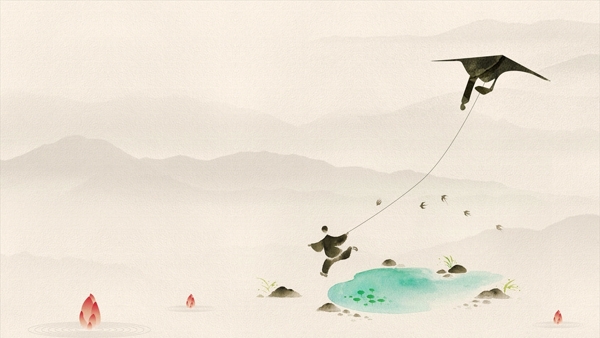 中式放風(fēng)箏山禪背景水墨