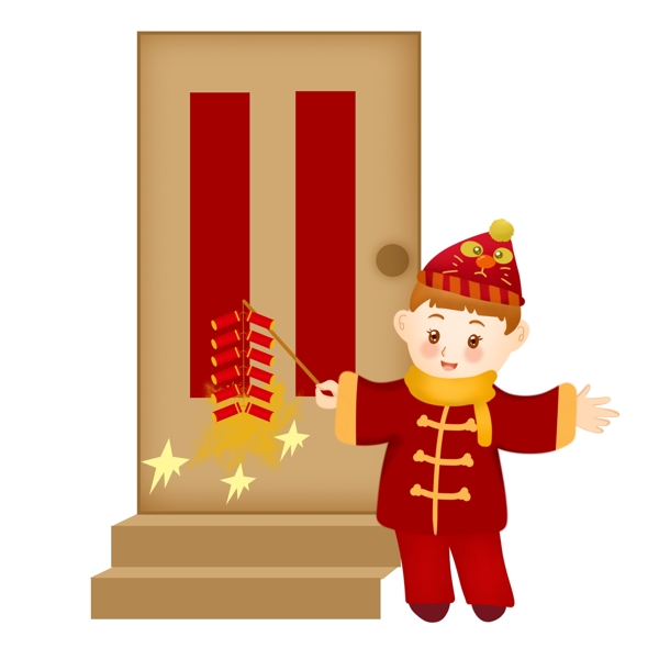 2019年新年放鞭炮新年習(xí)俗小男孩放鞭炮