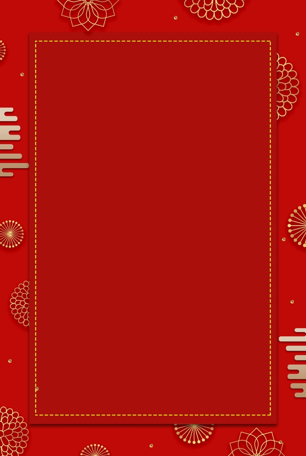 红色喜庆中国风花朵剪纸通用背景