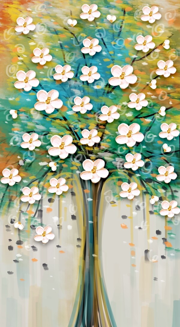 現(xiàn)代簡(jiǎn)約手繪抽象油畫(huà)發(fā)財(cái)樹(shù)北歐