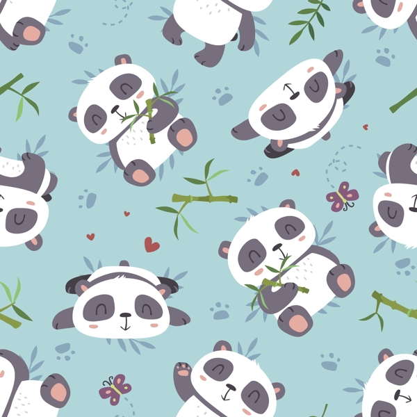 卡通熊猫吃竹子