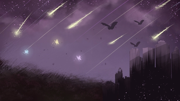 晚安你好流星唯美夜空手繪背景