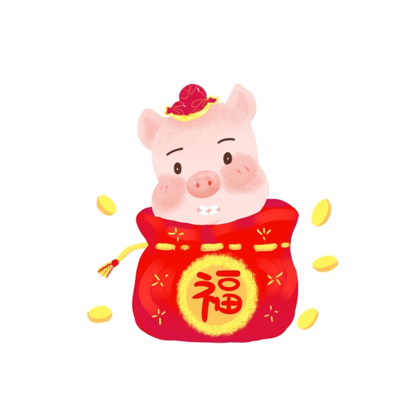 2019年豬年手繪插畫喜慶紅色可商用元素