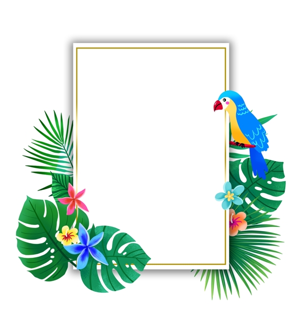 夏季热带植物和鹦鹉边框