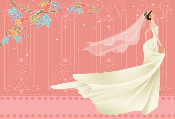 40P之27卡通系列唯美漂亮的婚纱新娘矢量素材sxzj