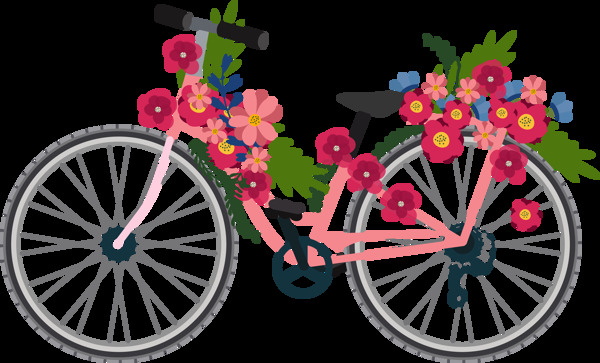 鲜花单车自行车插画免抠png透明图层素材
