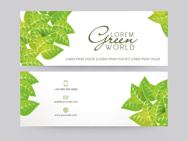 绿色世界网站标题或横幅设置新鲜叶子生态概念
