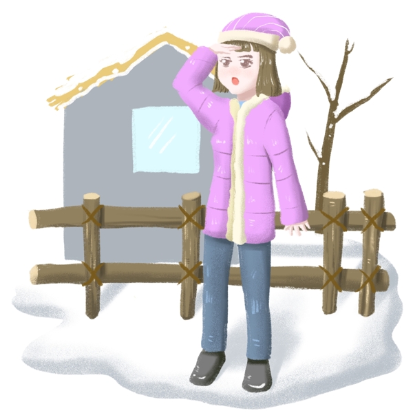 大寒人物和雪景插画