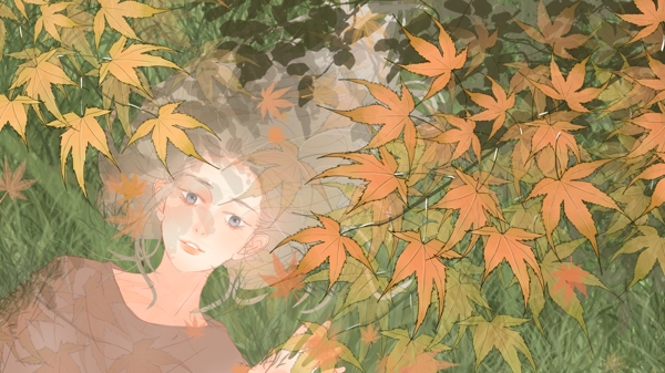 清新秋天立秋节日节气躺在草地上的女孩