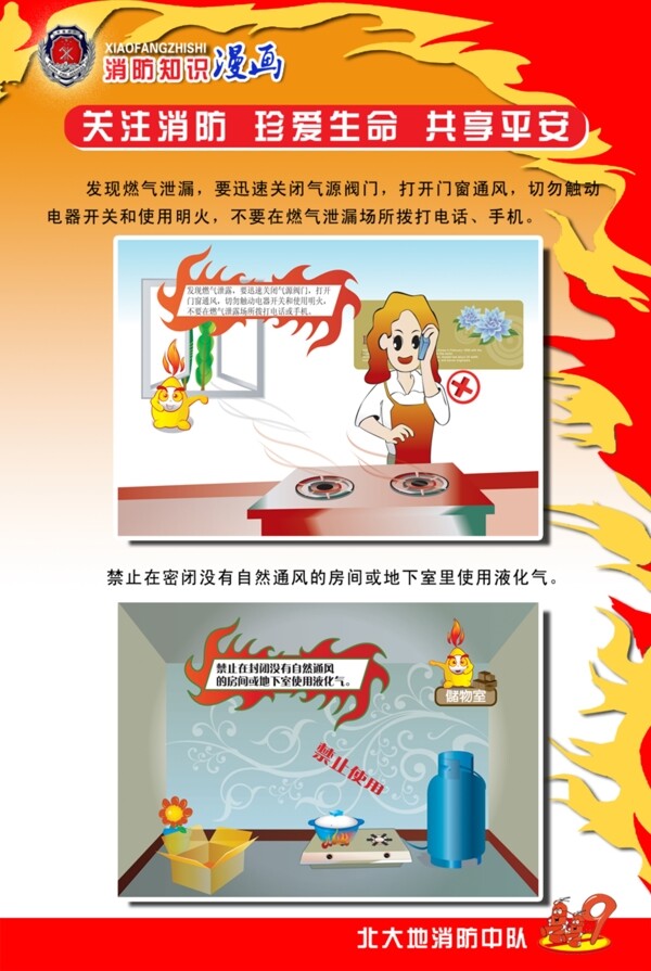 消防知識漫畫消防安全展板源文件psd