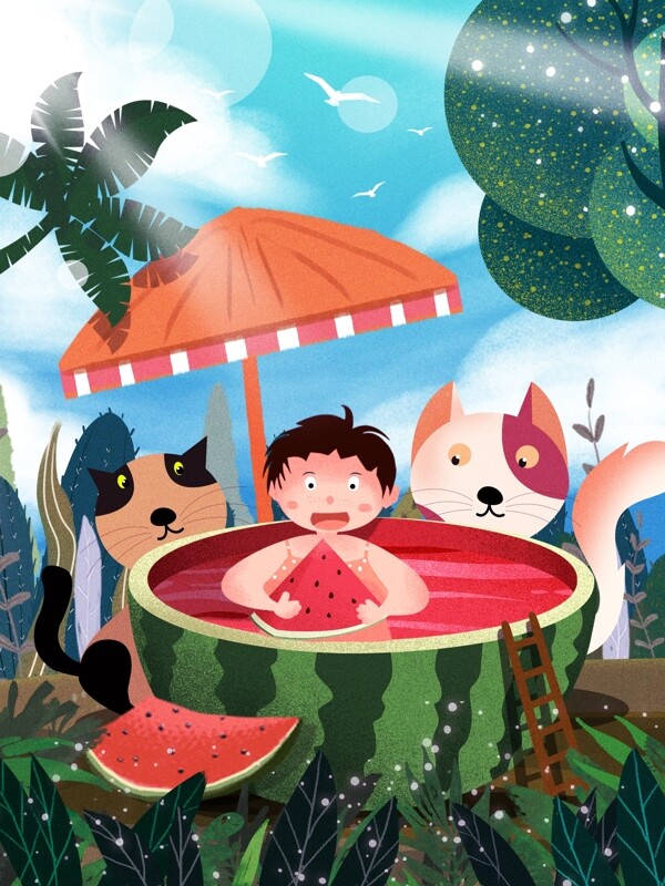 原創(chuàng)插畫夏天你好卡通人物