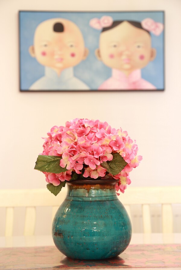 美式室内粉色鲜花盆景设计图