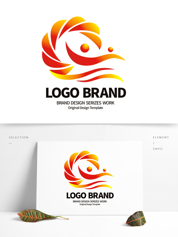 简约红黄飘带C字母公司LOGO标志设计