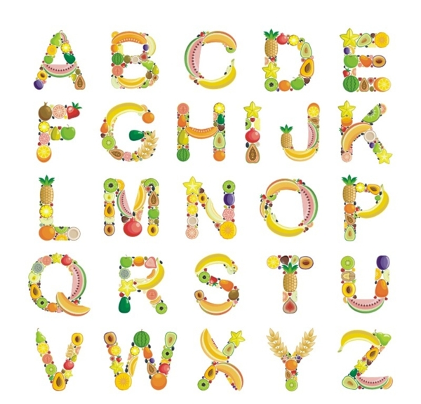 各种矢量水果拼成的字母