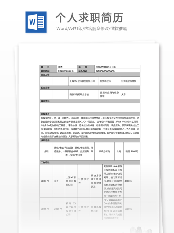 個人求職簡歷模板