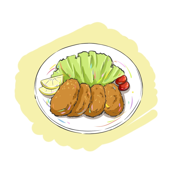 手绘原创动漫食品素材日式食物可乐饼土豆饼