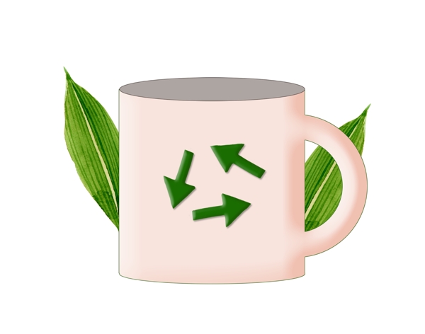 茶杯和绿色茶叶插画