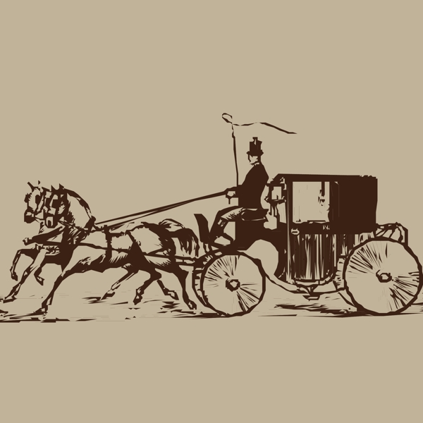 印花矢量圖復(fù)古風(fēng)格交通工具馬車(chē)色彩免費(fèi)素材