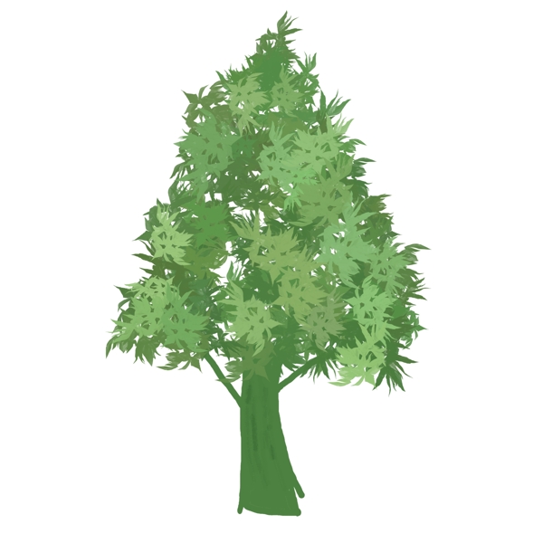 手绘春季树木卡通透明素材