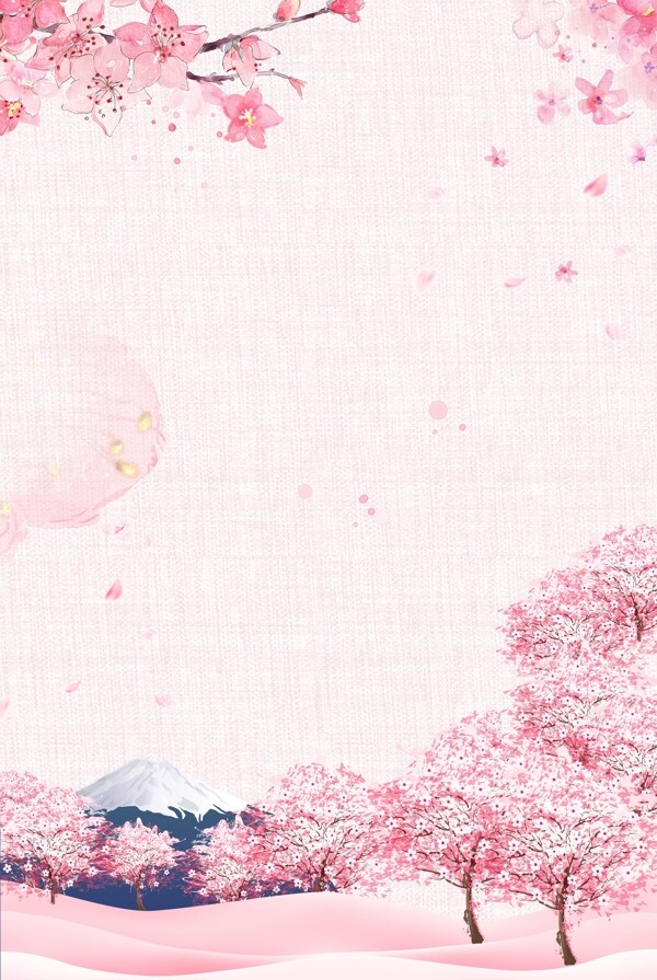 樱花节富士山樱花树海报