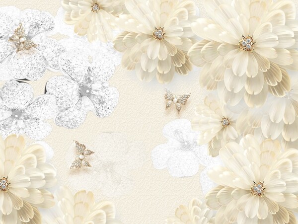 现代简约时尚浮雕珠宝花朵背景墙