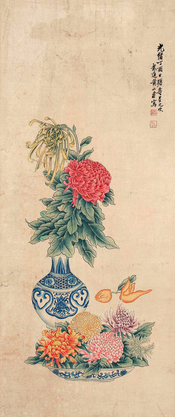 瓷瓶菊花图片