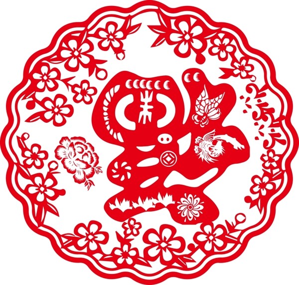 紅色剪紙新年福字可商用