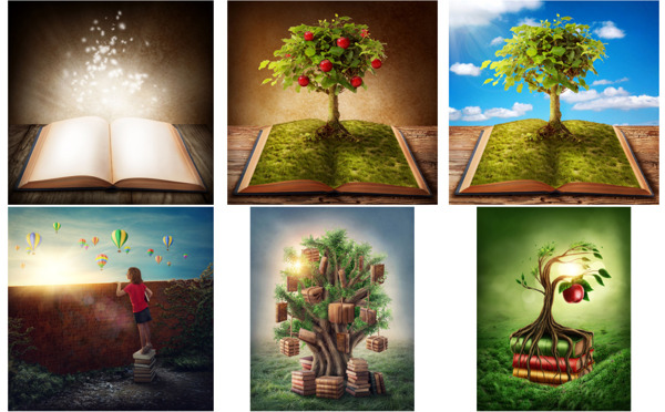 童话书本和大树