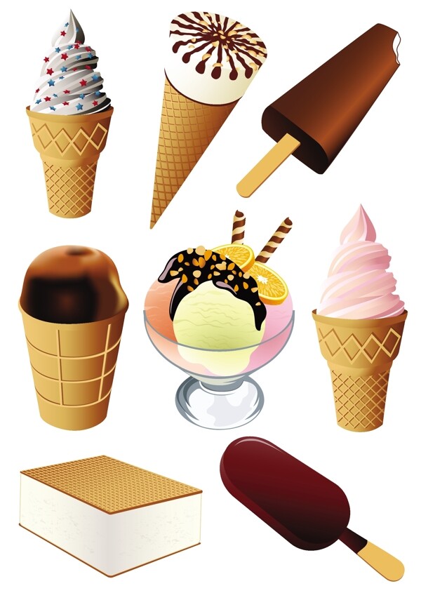 冰淇淋和夏季饮料矢量素材