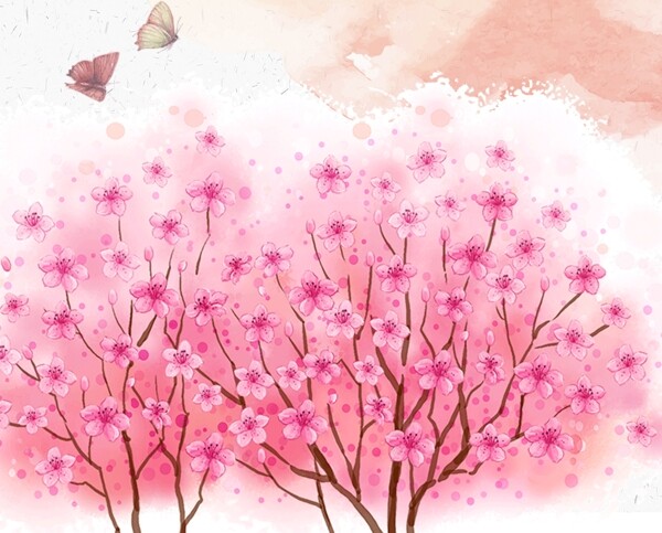 粉色樱花三联装饰画