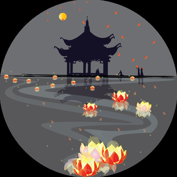 中秋节之赏月放灯可商用元素