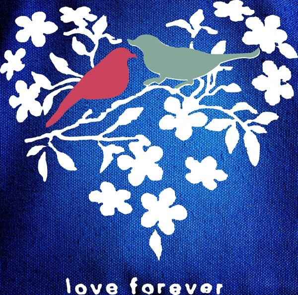 爱情鸟蓝色心型叶子