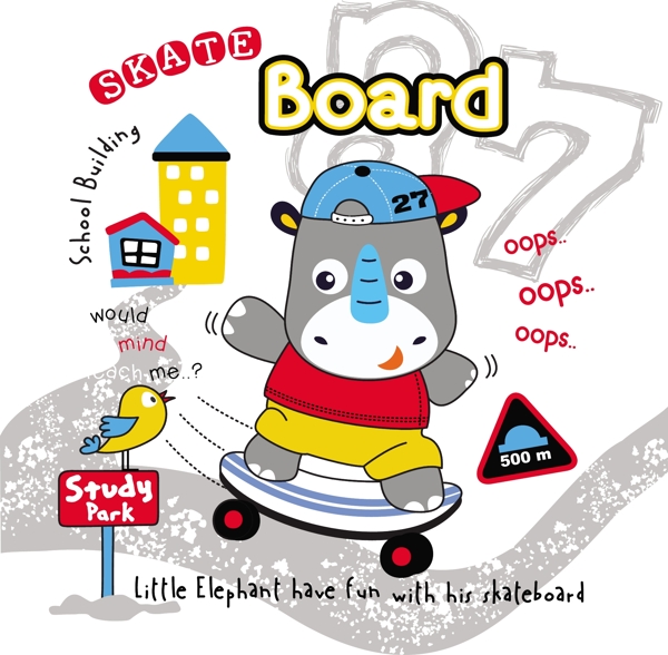 skateboard小熊滑滑板插画