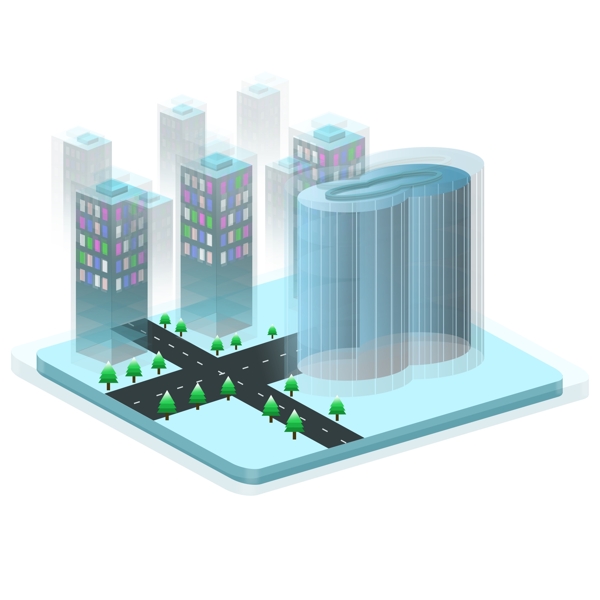 科技城市2.5D透气感城市十字路口场景
