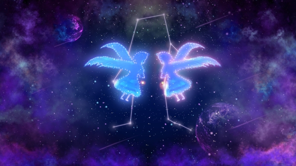 十二星座之雙子座唯美星空晚安你好插畫(huà)海報(bào)