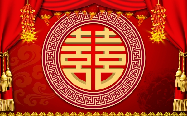 喜庆中式大红色婚礼背景