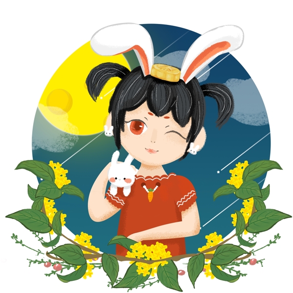 中秋节玉兔少女人物插画形象设计原创商用玉兔少女
