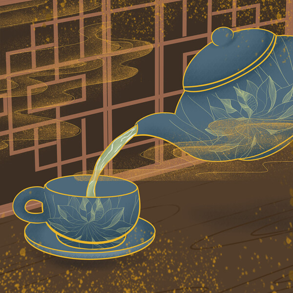 茶叶意境赏茶插画系列插画